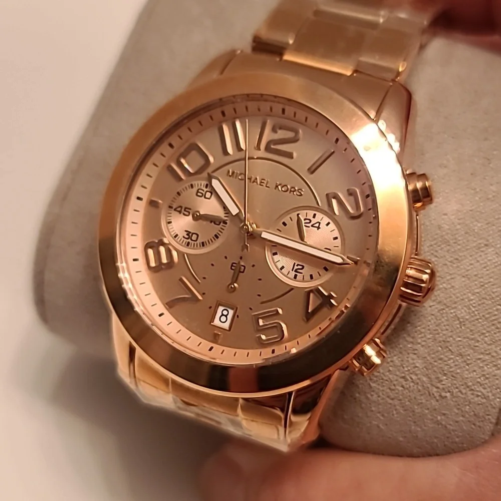 Michael Kors Mercer Rose Gold Tone Steel Salmon Dial Quartz Ladies Watch… - Picture 3 of 5